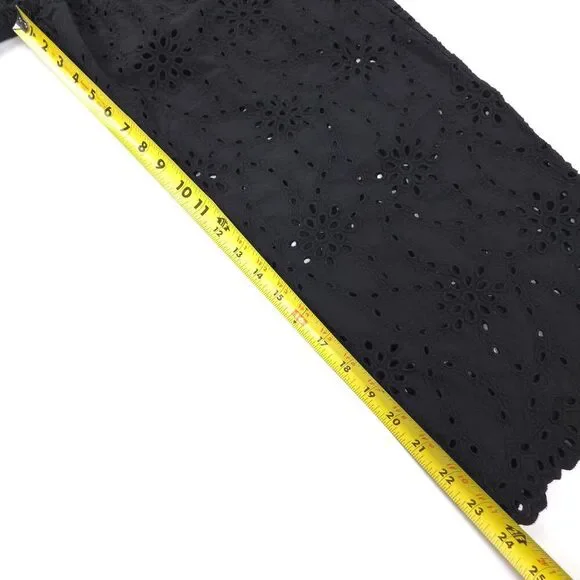 ZARA Wide Leg Sheer Eyelet Lace Crop Pants Soft Girl Boho Minimal Resort Black - Picture 3 of 7